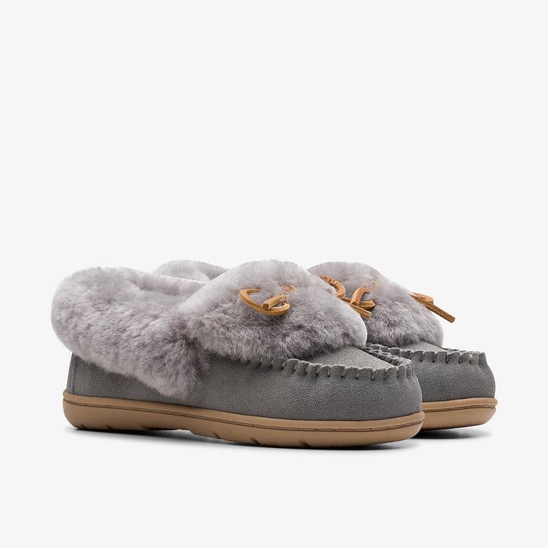 クラークス Roll Mocc Slippers グレー | CLKS-84675